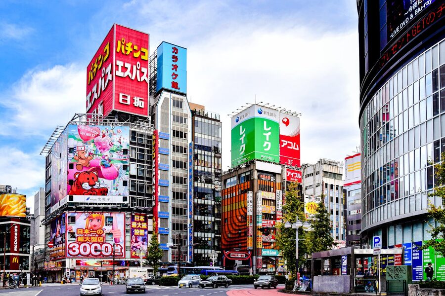 Chuo-dori Akihabara daytime with anime billboards