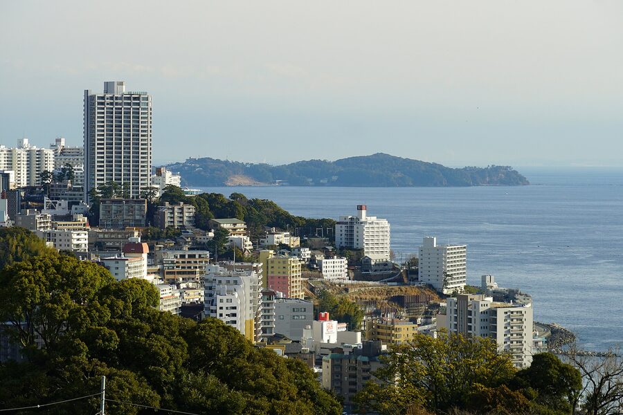 Atami onsen town hotels along the seafront