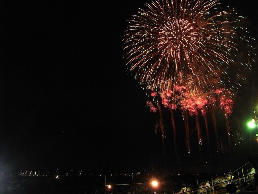 Multi-coloured fireworks over Chofu during the annual hanabi festival