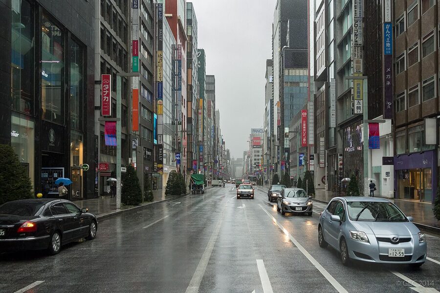 Chuo-dori avenue Ginza with department stores