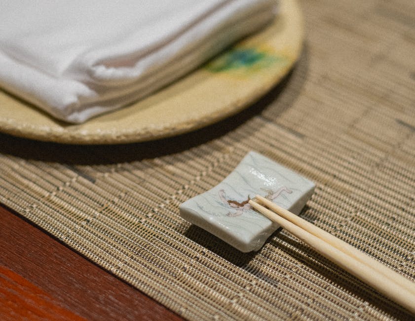 Japanese dining setup with chopsticks and tableware in Kamogawa, Chiba