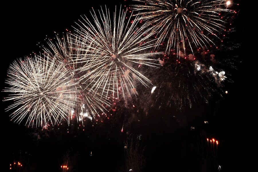 Final act of Edogawa fireworks over the river