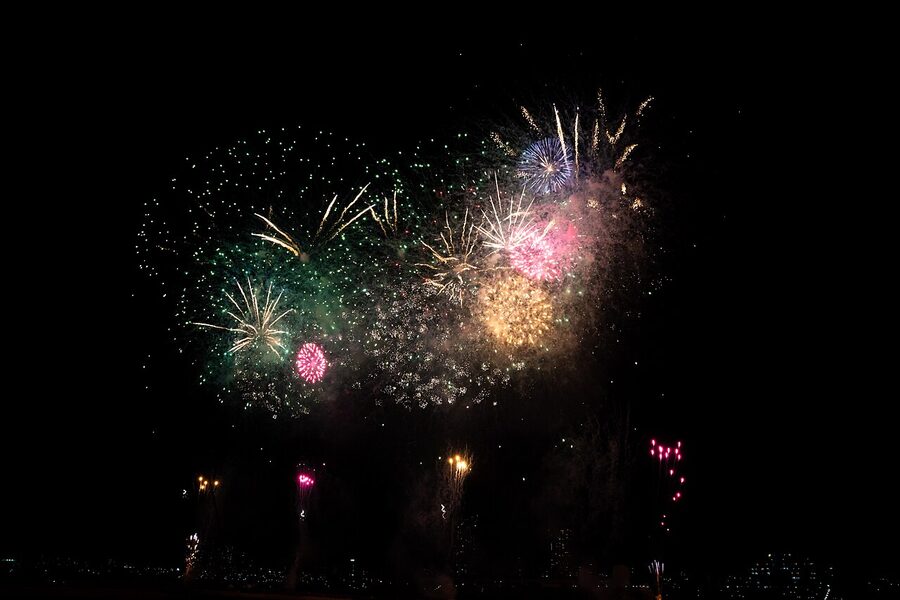Mt Fuji set piece firework display at Edogawa Festival