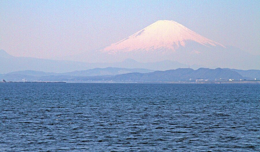 Mt Fuji seen from Enoshima island across Sagami Bay