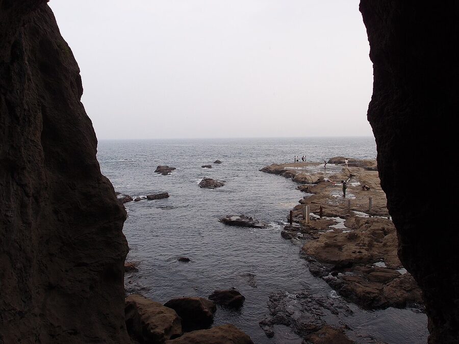 Iwaya cave interior on Enoshima with candle lighting