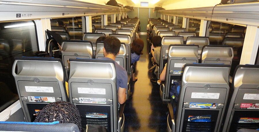 Keisei Skyliner train on Tokyo tracks