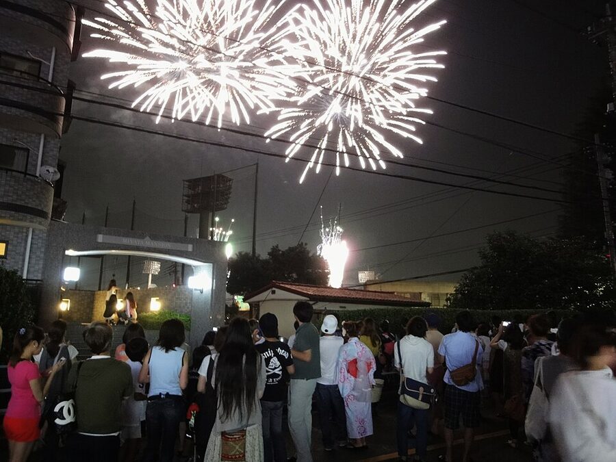 Hachioji fireworks with light trails in 2012