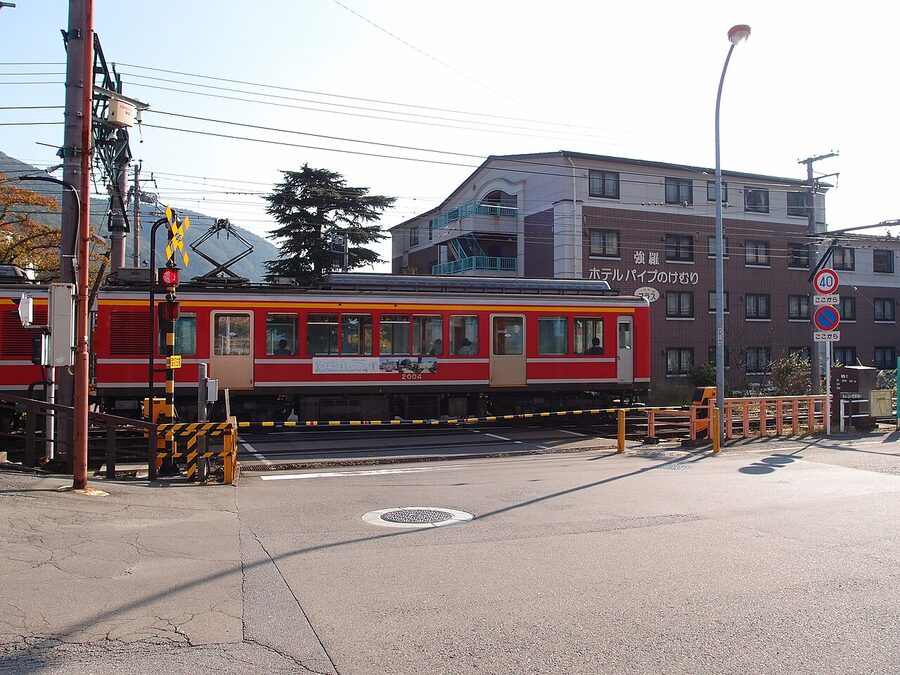 Hakone-Tozan mountain train climbing through forest between Hakone-Yumoto and Gora