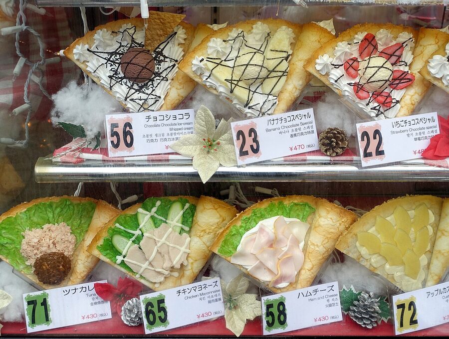 Crepes on display at a Takeshita Street window
