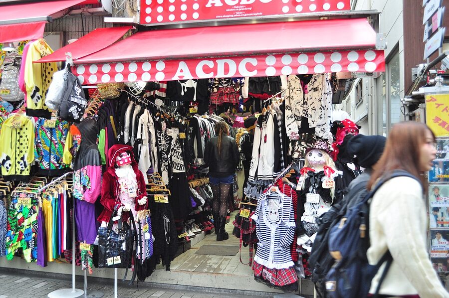Crowds walking down Takeshita Street Harajuku Tokyo