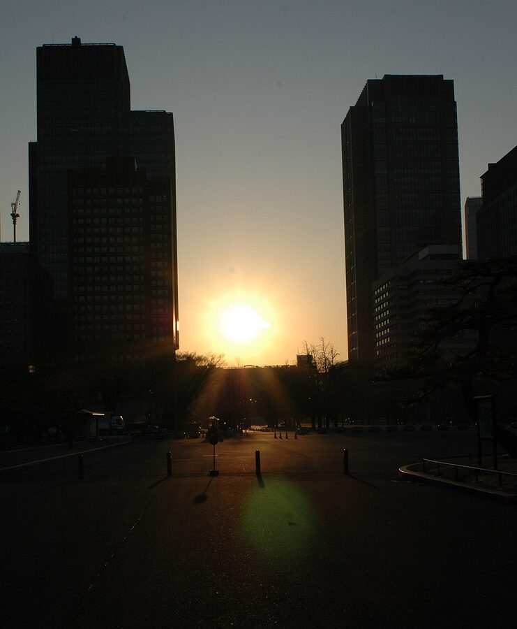 Sunrise over Kokyo Gaien plaza Tokyo Imperial Palace