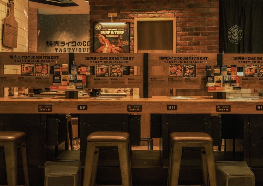 Japanese restaurant interior with warm counter bar seating