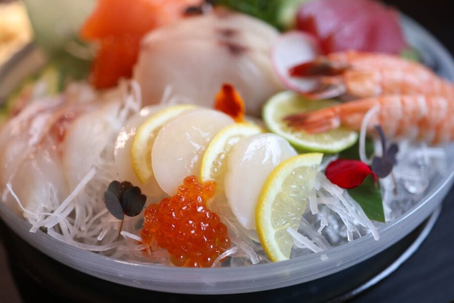 Fresh Japanese sashimi platter with assorted seafood