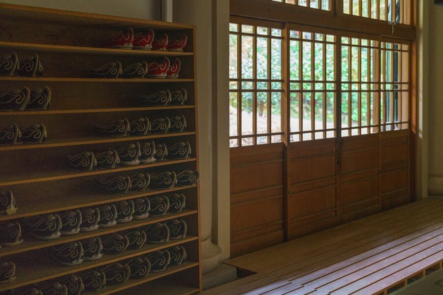 Shoe shelves at the entrance of a Kamakura temple