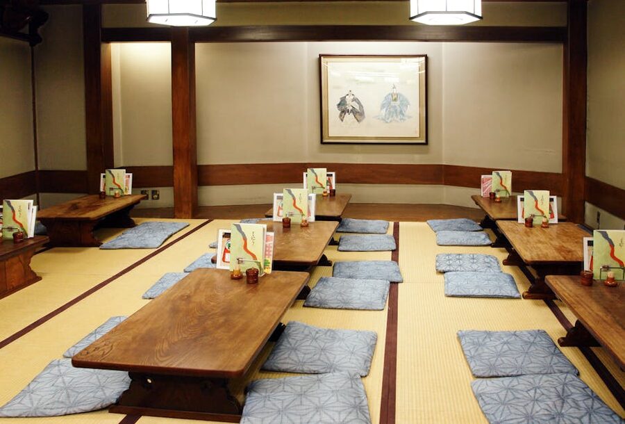 A traditional tatami room in a Japanese ryokan