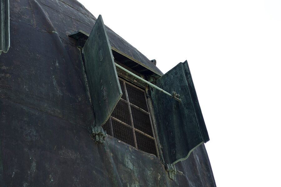 Rear hatch of the Great Buddha of Kamakura showing the bronze casting