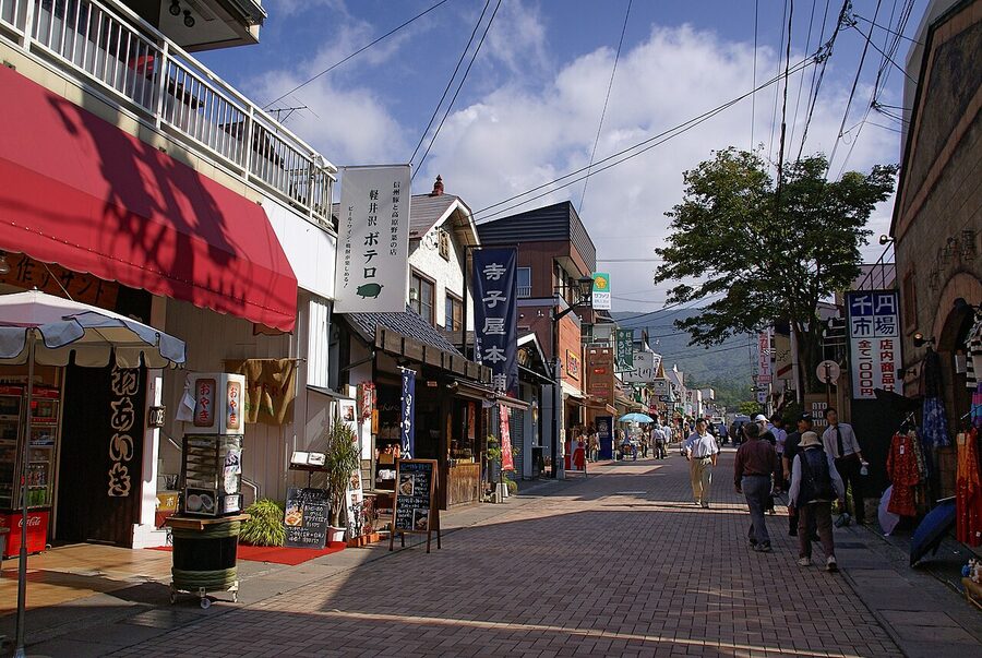 Kyu-Karuizawa Ginza main shopping street lined with wooden shops