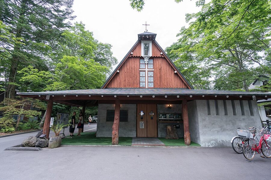 St Pauls Catholic Church Karuizawa wooden nave interior