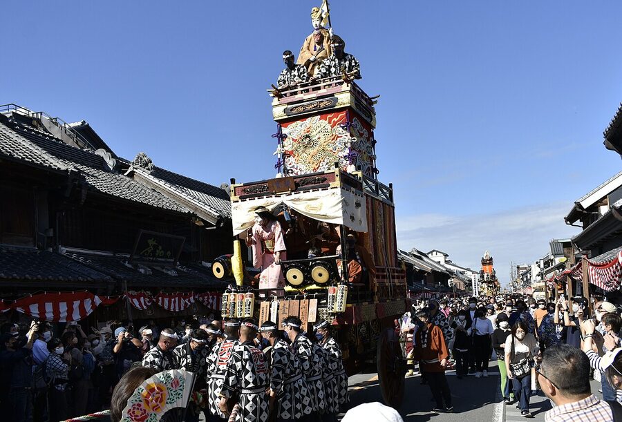 Kawagoe Matsuri lit floats at night with crowds in Little Edo
