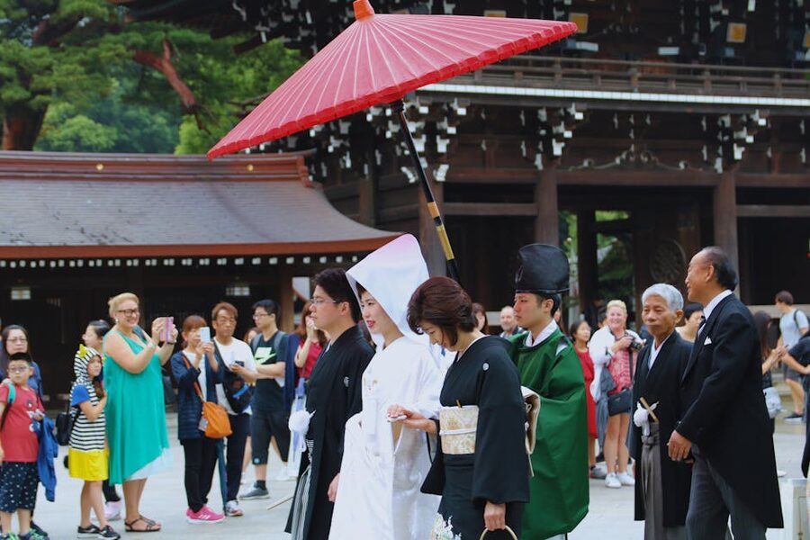 Traditional Shinto wedding procession at Meiji Shrine
