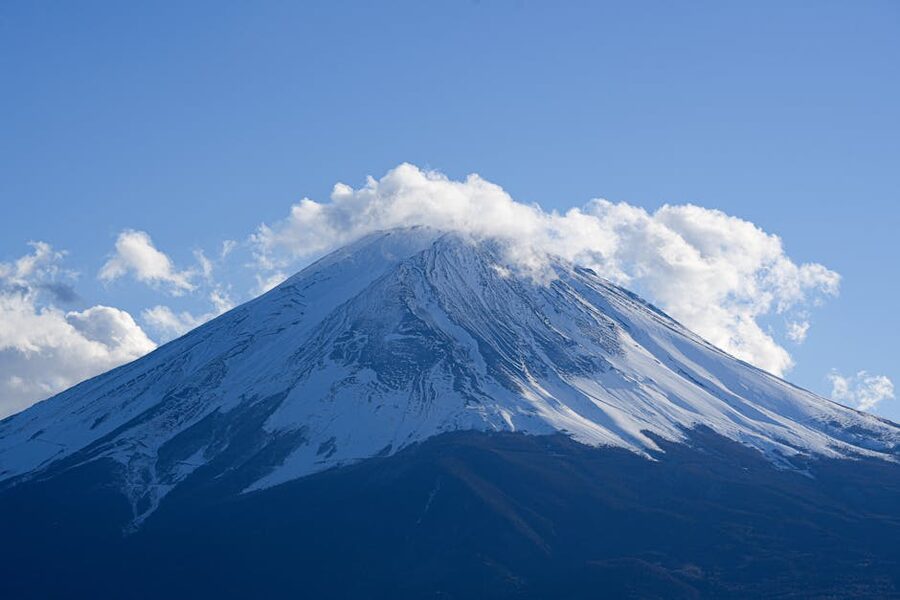 Snow-capped Mount Fuji clear blue sky