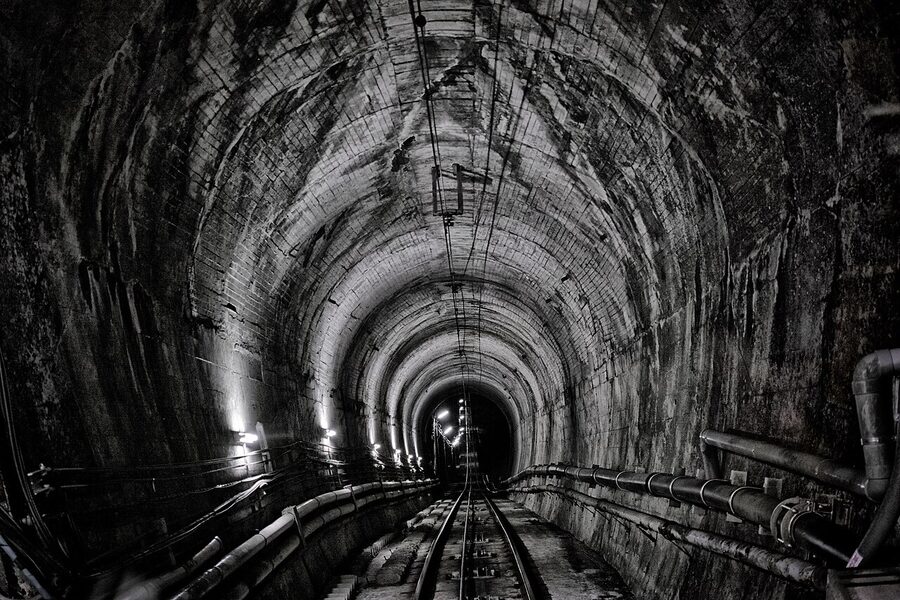 Steep cable car track on Mt Takao Tozan railway