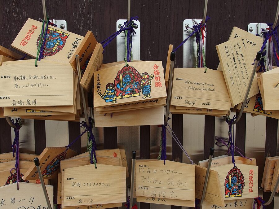 Ema prayer plaques hanging at Naritasan Shinshoji Temple