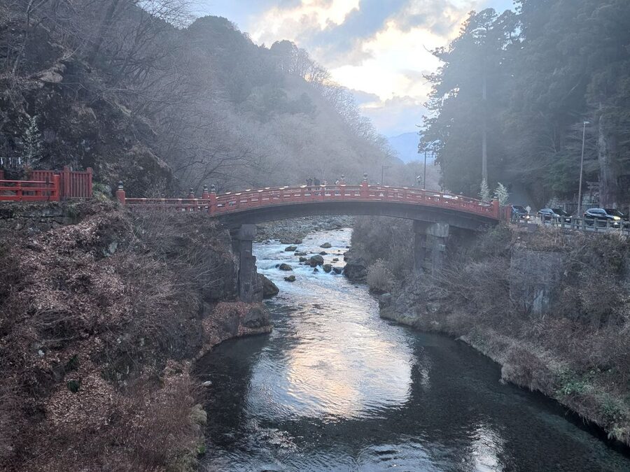 Shinkyo Bridge in Nikko in January snow