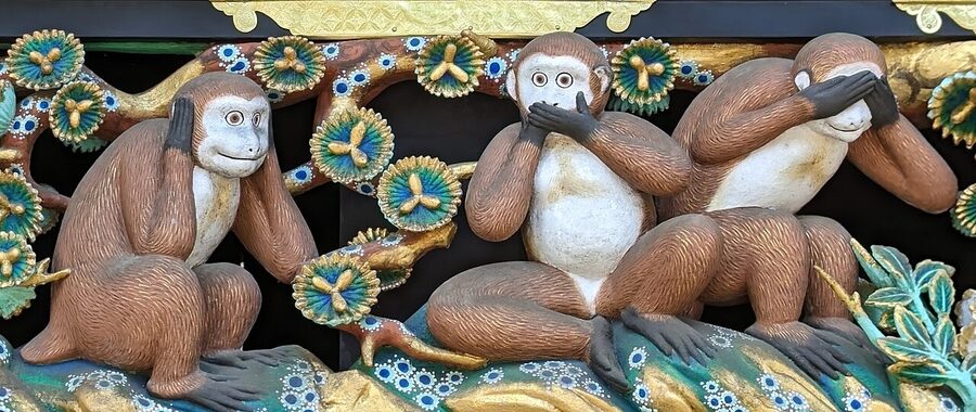 Three wise monkeys carving at Nikko Toshogu Shrine