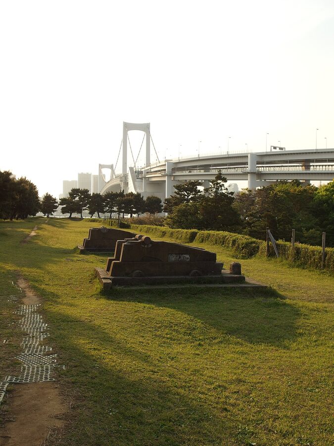 Daiba Park old fort ruins on Odaiba Tokyo Bay