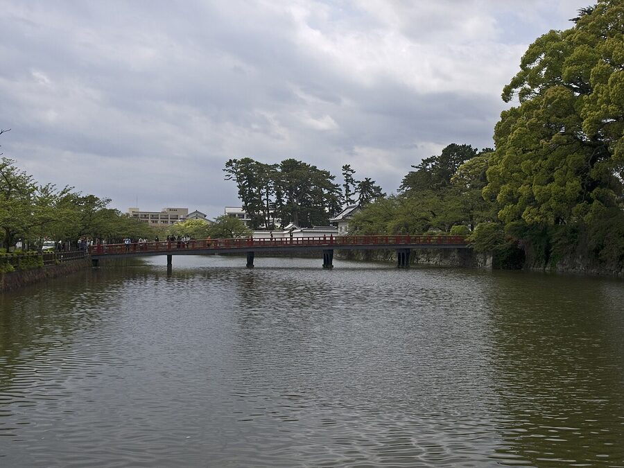 Wooden bridge crossing the moat at Odawara Castle