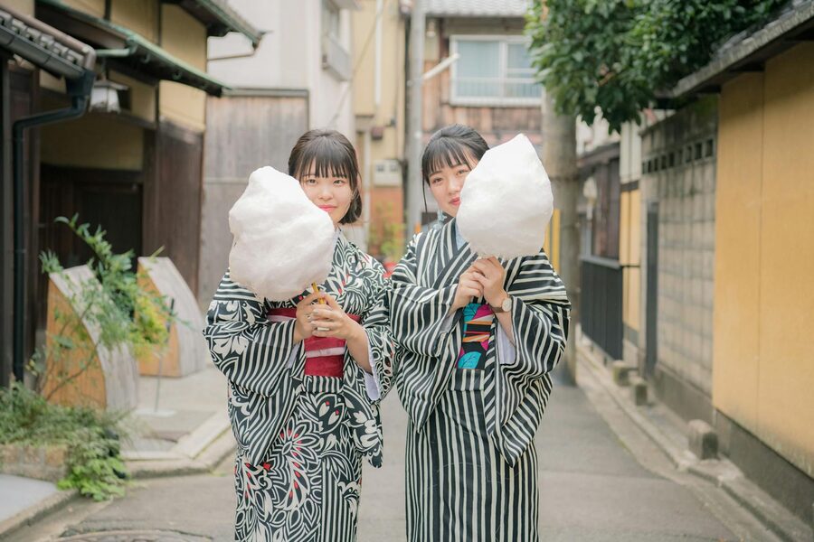 Women in yukata at a Japanese summer setting