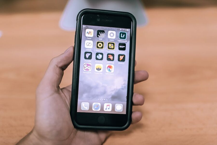 Smartphone with various apps on the screen
