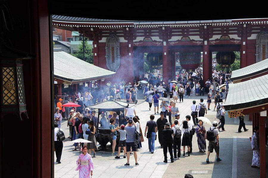 Incense smoke rising from the jokoro cauldron at Senso-ji