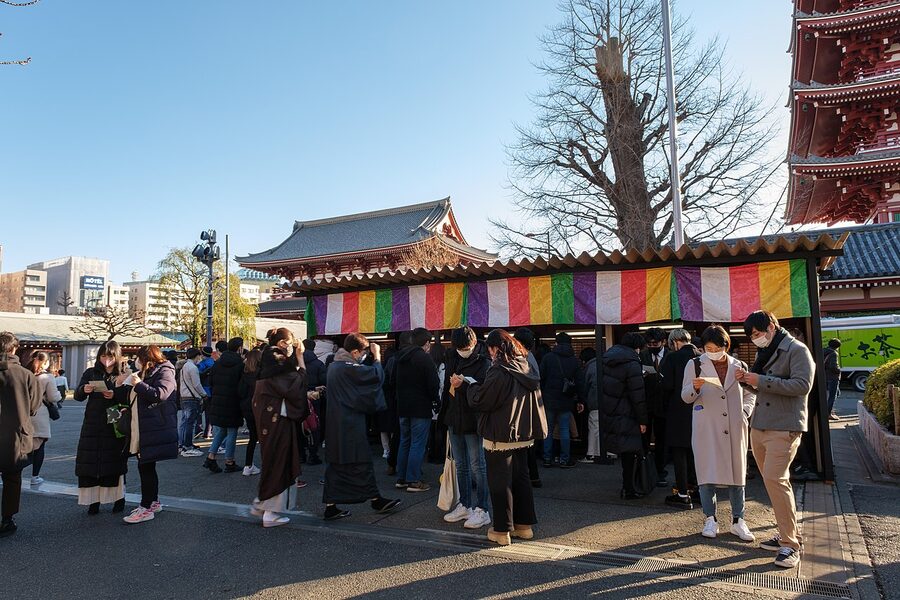 Omikuji fortune drawers at Senso-ji Temple