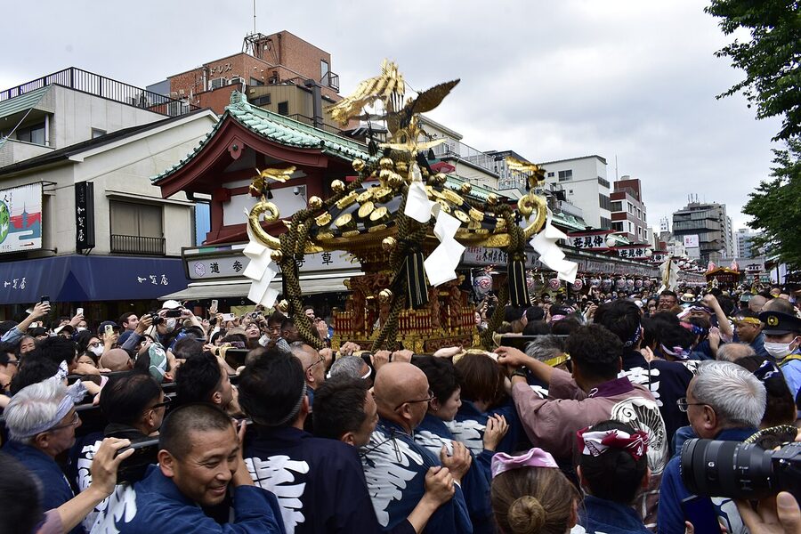Sanja Matsuri festival procession with mikoshi at Asakusa