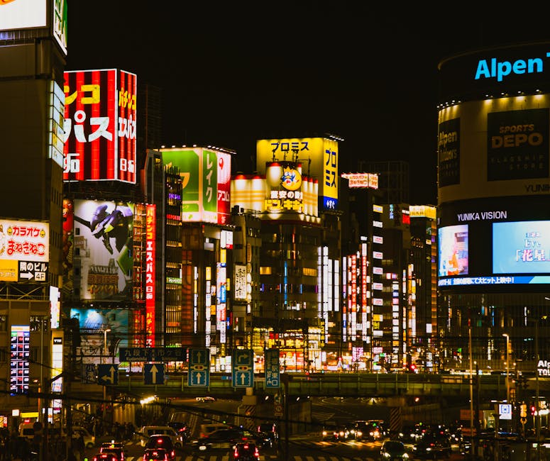 Kabukicho neon lit streets in Shinjuku at night