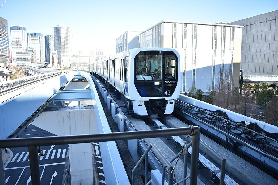 Shin-Toyosu Station exterior on the Yurikamome Line in Tokyo