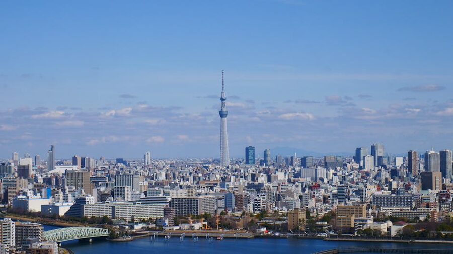 Tokyo Skytree tower against a blue sky