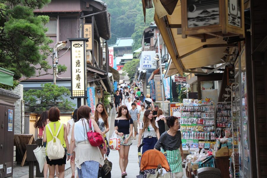 Enoshima island connected to the Shonan coast by a 600m road bridge
