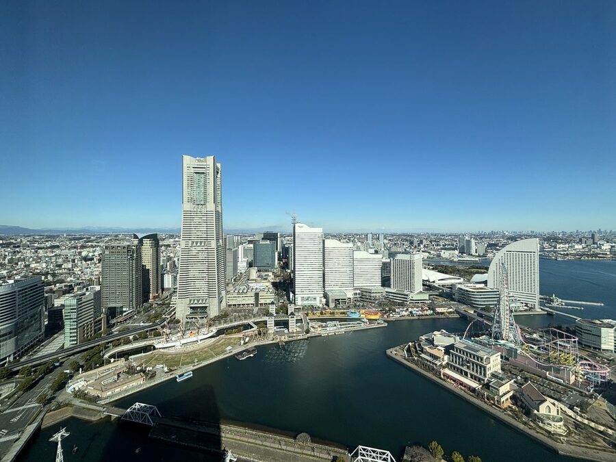 Yokohama Minato Mirai 21 skyline including the Landmark Tower and the bay