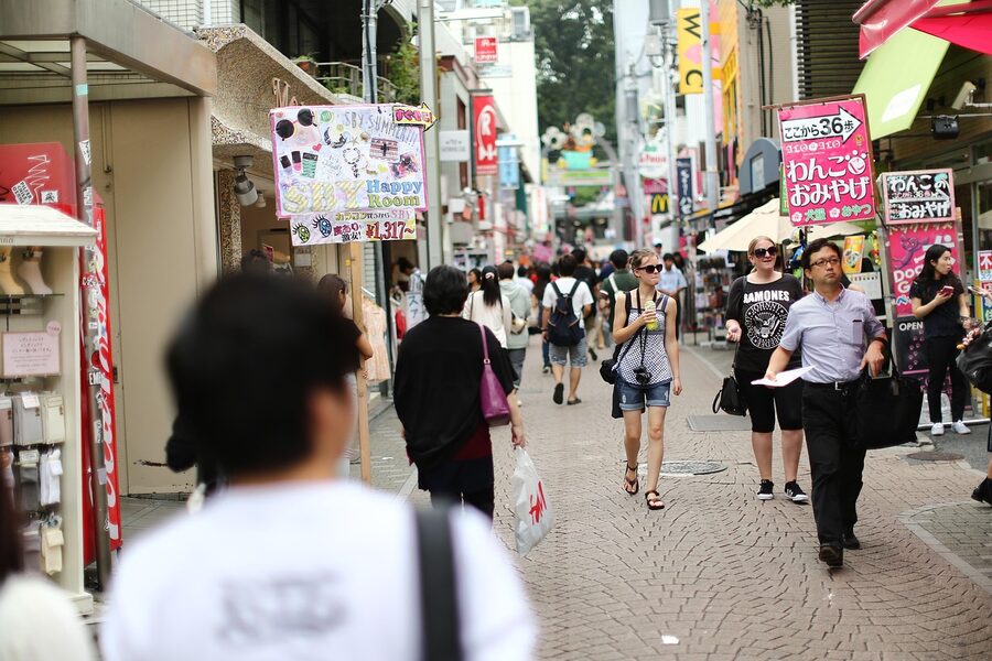 Takeshita Street crowd in Harajuku on a weekend afternoon