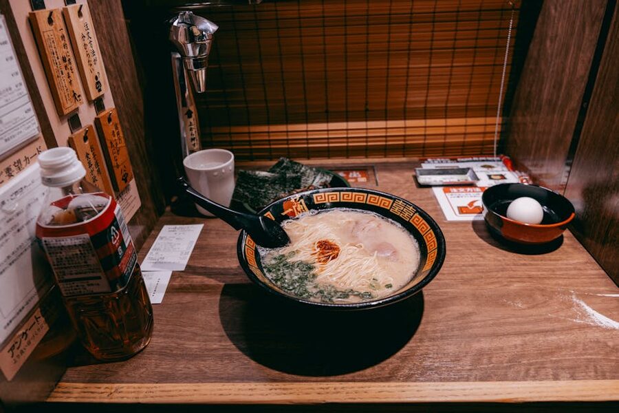 Ramen served in an individual booth seat in Tokyo