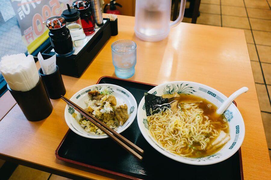 Traditional Tokyo ramen bowl with noodles, broth and toppings