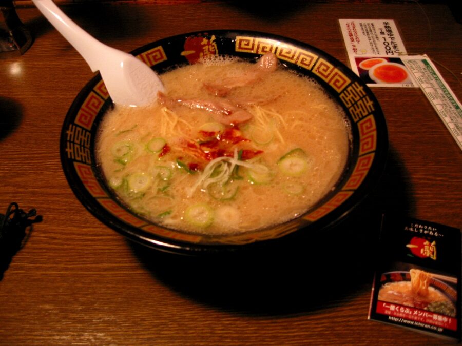 Ichiran ramen bowl at the Shibuya branch, Tokyo