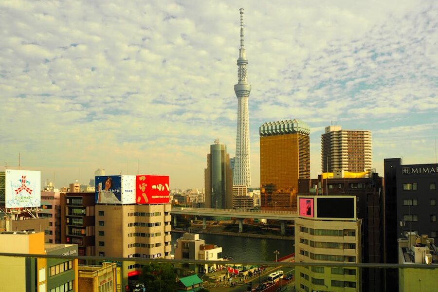 Tokyo Skytree and cityscape reflecting on the Sumida River