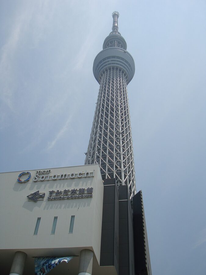 Tokyo Skytree and Tokyo Solamachi shopping centre from below
