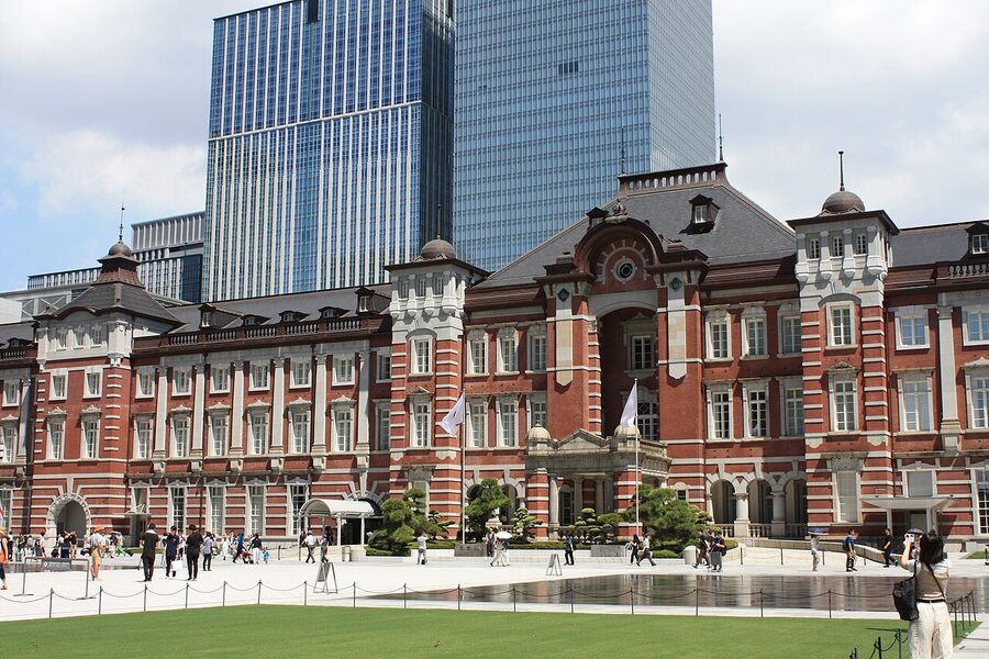 Tokyo Station Marunouchi red brick facade in daylight