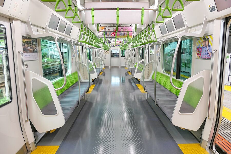 Yamanote Line E235 series train interior with priority seats