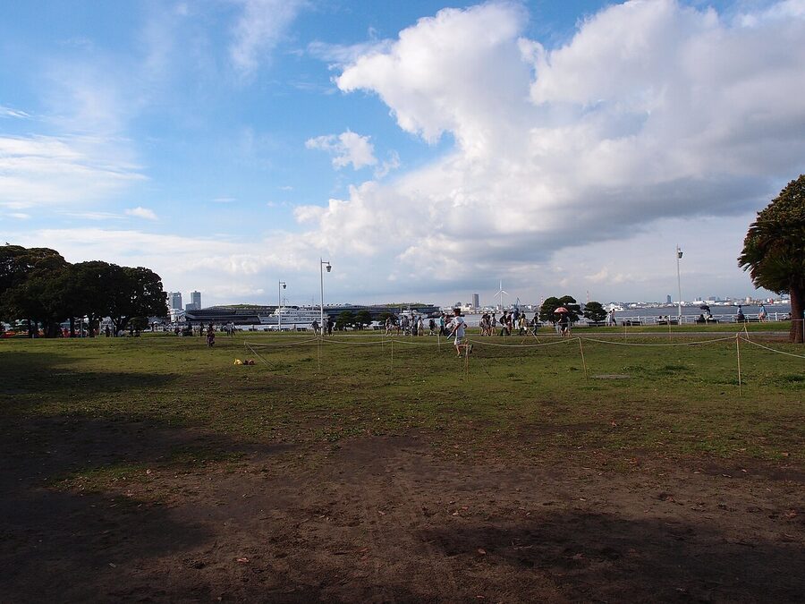 Yamashita Park lawn and harbourfront in Yokohama